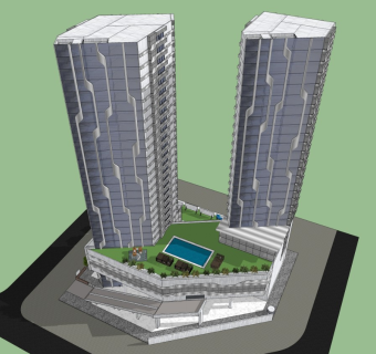 现代高层办公楼 双子楼